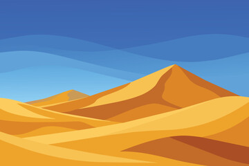 Fototapeta na wymiar Big 3d realistic background of sand dunes. Desert landscape with blue sky vector design
