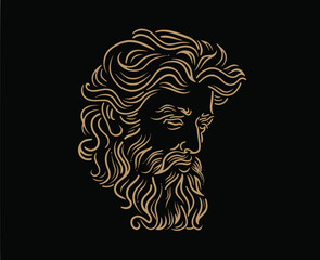An gold ancient Greek man with curly hair and a beard