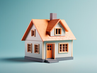 Medium size house model isolated on plain color background. Miniature size model.