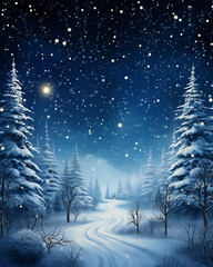 Enchanted Winter Night with Snowy Trees