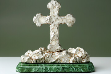 cross on the stone - old rugged cross on grey background