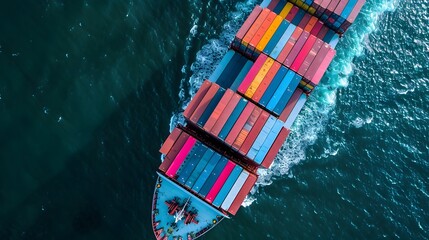 Expansive Aerial View of Massive Container Ship Mapping Global Trade Routes - obrazy, fototapety, plakaty