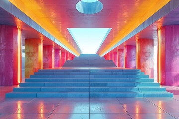 Multi colored stage performance background with podium - corridor with a carpet - Drama Theater Wallpaper