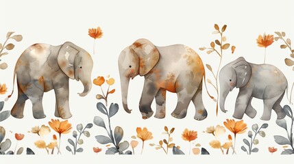 illustration of an elephant Elephant family, white background