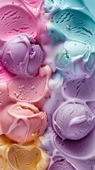 Colorful ice cream scoops melting background
