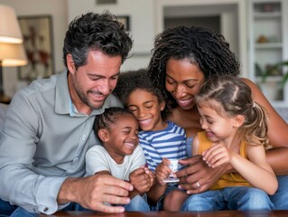 Multiracial Family Enjoying Game Night Together at Home - 783190183