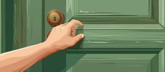 Hand gripping and turning a round doorknob to open a door - obrazy, fototapety, plakaty
