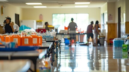 Diverse Volunteers Working at Community Food Distribution Center during Daytime