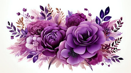 Luxurious Purple Floral Bouquet Illustration. Ideal for elegant event invitations, premium home decor, and sophisticated brand designs.
