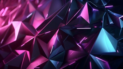 Fototapeta premium Futuristic 3D Abstract Backdrop with Neon-Lit Polygonal Patterns Emerging from Darkness