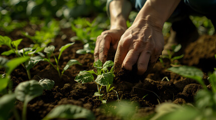 Hands-on Agriculture: Planting Seedlings in Fertile Earth for a Greener Future