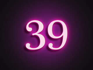 Pink glowing Neon light text effect of number 39.