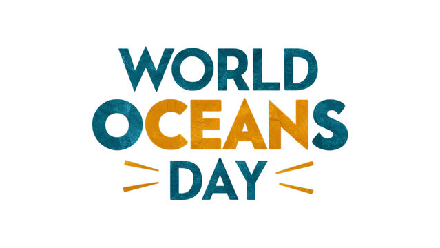 world oceans day text written with water, isolated on transparent, png background