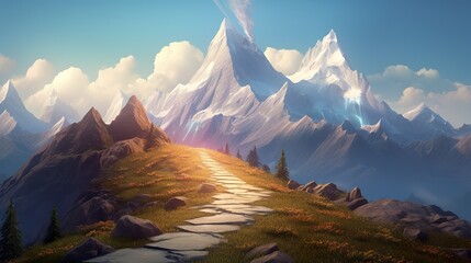 Path to Mountain Top, Perfect for Adventurous and Inspirational Projects, Super Realistic illustration