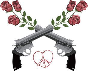 Guns and roses vector illustration.Anti war, peace concept. - obrazy, fototapety, plakaty