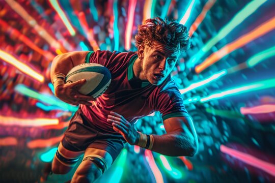 Dynamic Rugby Player in Action
