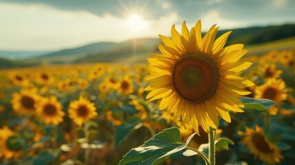 Radiant Sunflower in a Vast Field of Yellow