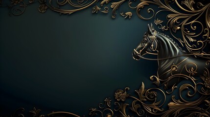 Regal Arabian Horse in Gilded Harness Against Ornate Damask Backdrop