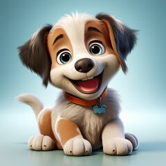 Friendly cheerful puppy cartoon character 3d illustration for children. Cute dog print on clothes, stationery, books, goods. 3D toy puppy banner. Cartoon character 3d dog isolate.