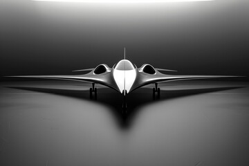 Worm seye view of aerodynamic aircraft, fusion of form and function, extraordinary visual long shot