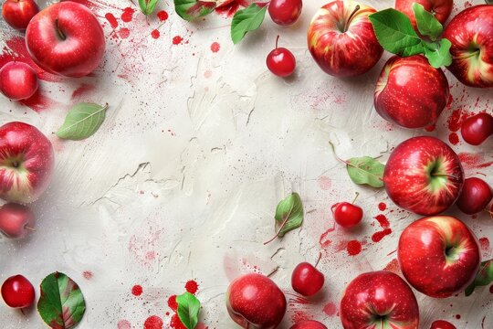 Fresh red apple ripe fruit web banner - healthy nutrition and organic farm produce design
