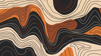Abstract lines. Earthy and organic. Brown, orange, black. Minimal.