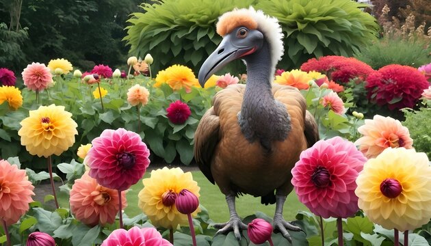 A-Dodo-Bird-In-A-Garden-Of-Giant-Dahlias-