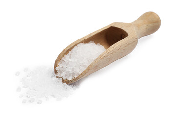 Fototapeta na wymiar Natural salt in wooden scoop isolated on white