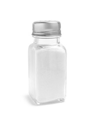 Natural salt in glass shaker isolated on white