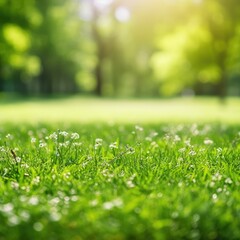 Grass with morning dew and sunlight