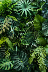 Lush Tropical Greenery, Dense Jungle Foliage Texture, Generative AI