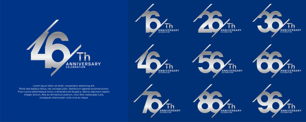 anniversary vector set with silver color and slash for celebration purpose