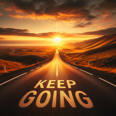 text "Keep going"write on a road at sunset