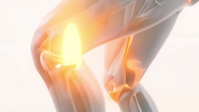 Knee fracture glowing. Knee pain concept. Human Organ Bone and Joint Articular Skeletal System Medical Futuristic Medical Hologram Neon Glow 4k video