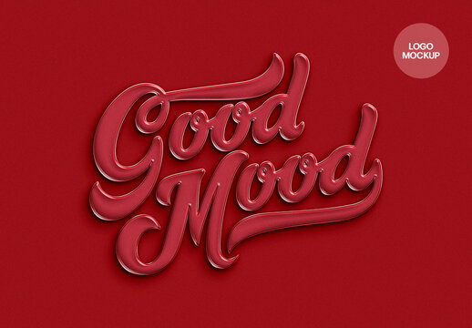 Red Plastic Chrome Text And Logo Mockup