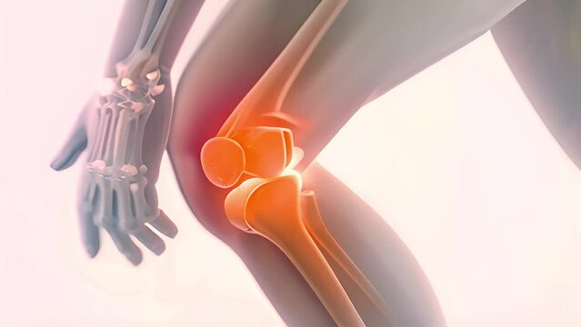 Knee fracture glowing. Knee pain concept. Human Organ Bone and Joint Articular Skeletal System Medical Futuristic Medical Hologram Neon Glow 4k video