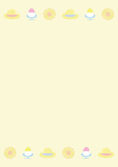 黄色の背景の手書きの可愛い夏の小物のフレーム