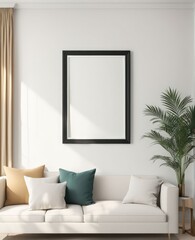 Close-up frame mockup in living room interior, 3d rendering