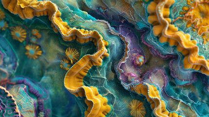 Ocean floor teeming with life: a tapestry of vibrant coral reefs and sea flora in a lush underwater tableau - obrazy, fototapety, plakaty