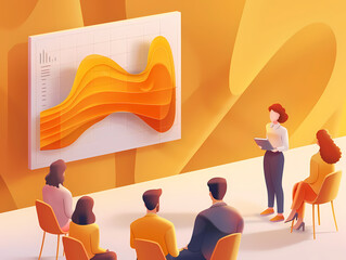 Active employees in a modern company, 3D illustration
