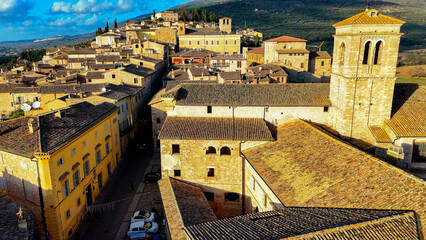 Aerial pictures made with a dji mini 4 pro drone over Spello, in Umbria, Italy.