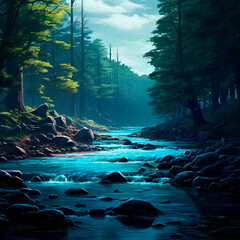 beautiful landscape with a river and a mountain