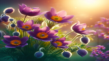 a beautiful image with purple flowers. - obrazy, fototapety, plakaty