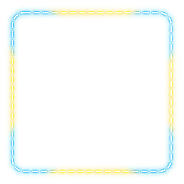 blue yellow square frame line stitch and neon light