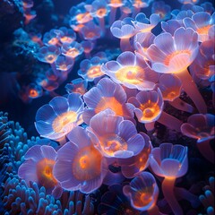 Ethereal Underwater Oasis Glimmering Coral Flowers in a Diverse Marine Ecosystem
