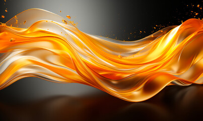 Radiant Fluidity: A Dazzling Dance of Golden Streams and Shimmering Particles on a Pristine Canvas