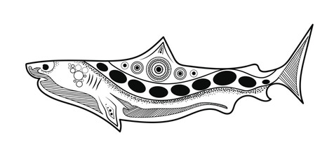 Aboriginal art inspired shark design in black and white