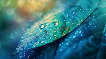 Fotobehang water drops on leaf © abiha