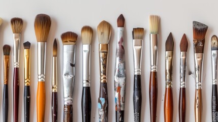 Fototapeta premium A row of paintbrushes with different colors and sizes