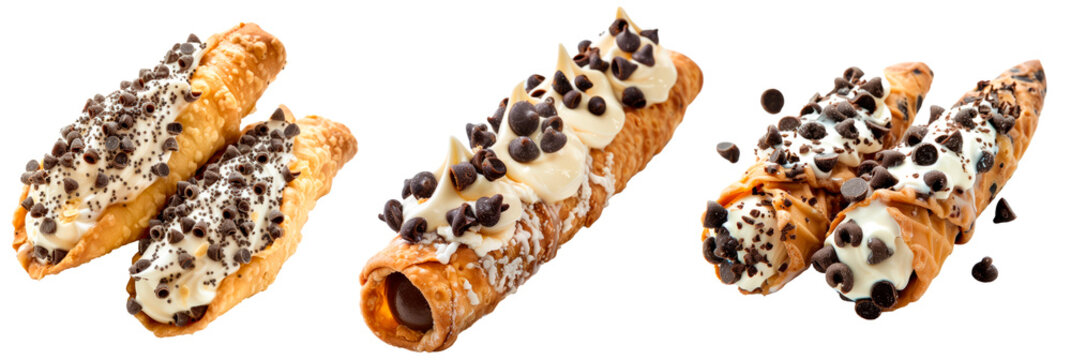Set of cannoli isolated on transparent background